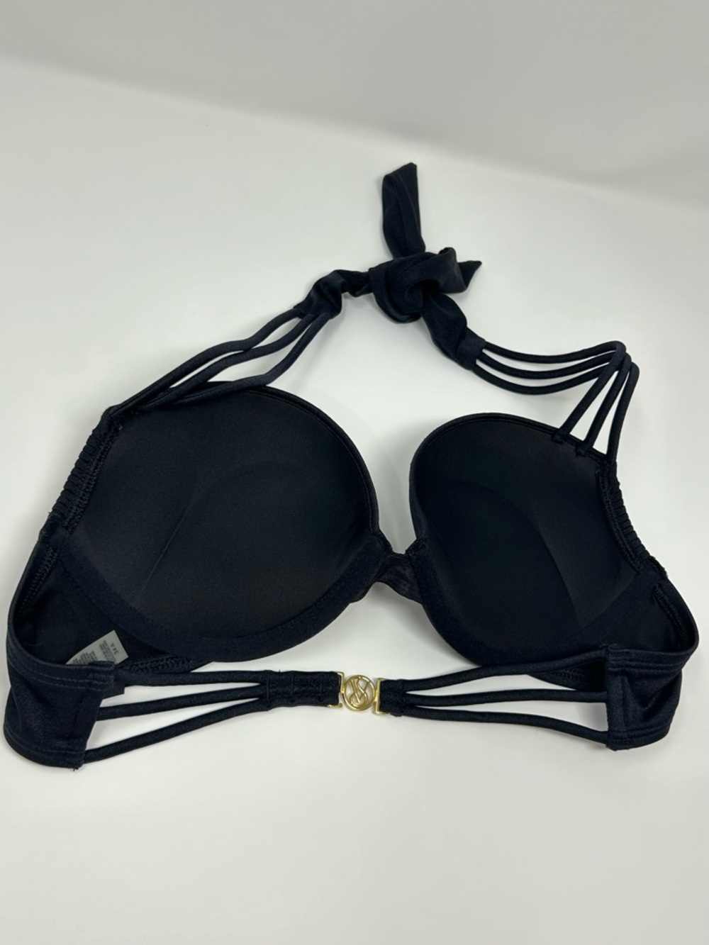 Victoria's Secret Black Strappy Halter Bombshell Push-Up Bikini Top 34A - Picture 6 of 8